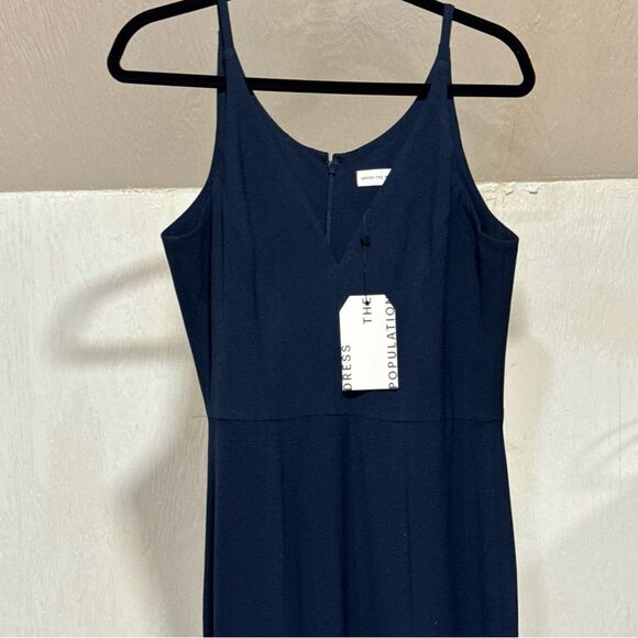 Revolve Dress The Population Iris Sleeveless Crepe Slit Gown in Midnight Blue - Picture 7 of 7